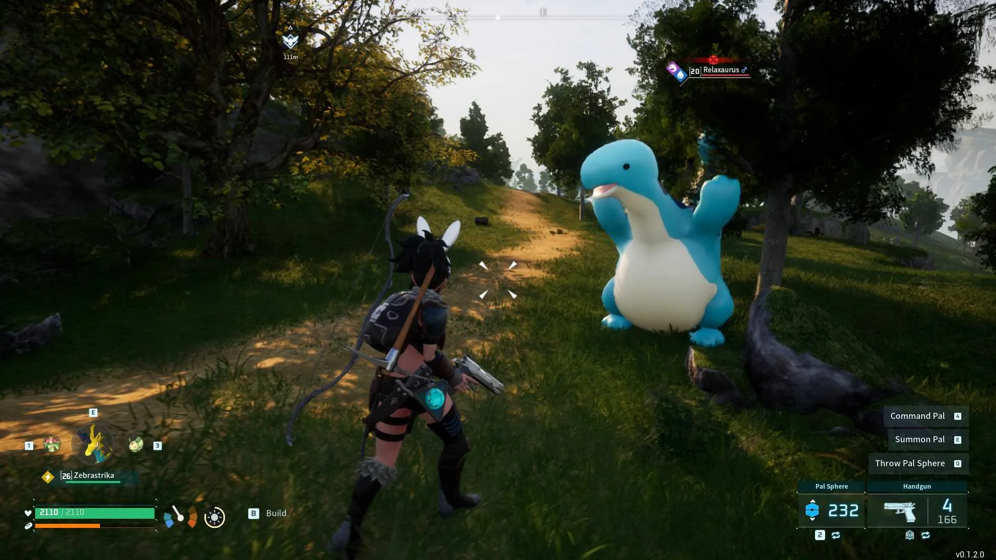 A Palworld player fights a Relaxaurus