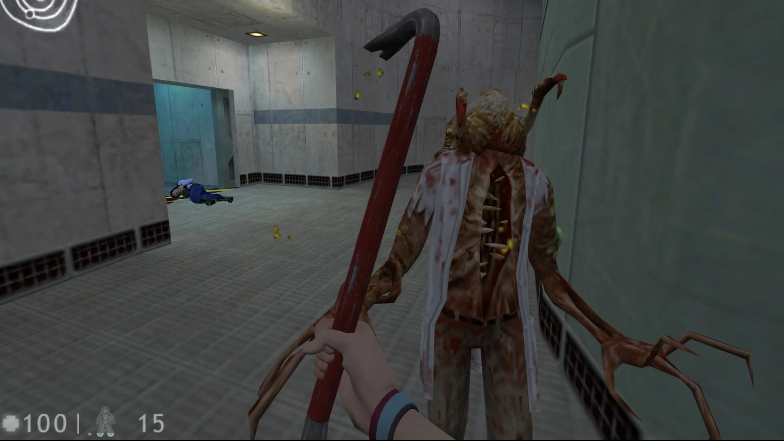 Max Caulfield wallops a headcrab zombie with a crowbar in Half-Life is Strange.