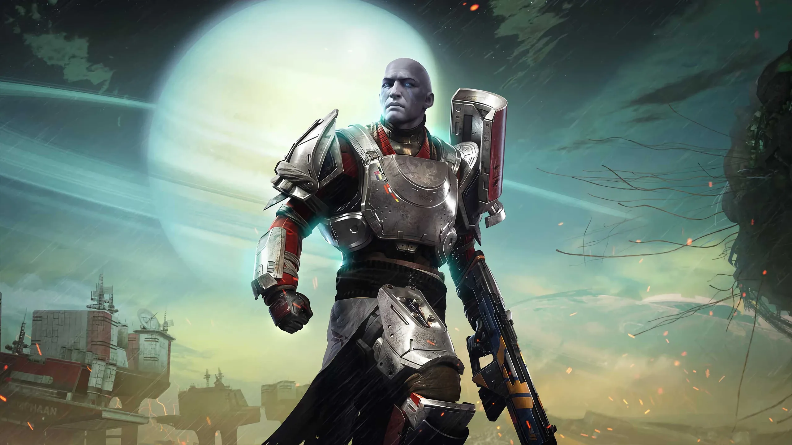 Zavala, a character from Destiny, stands ready for battle.