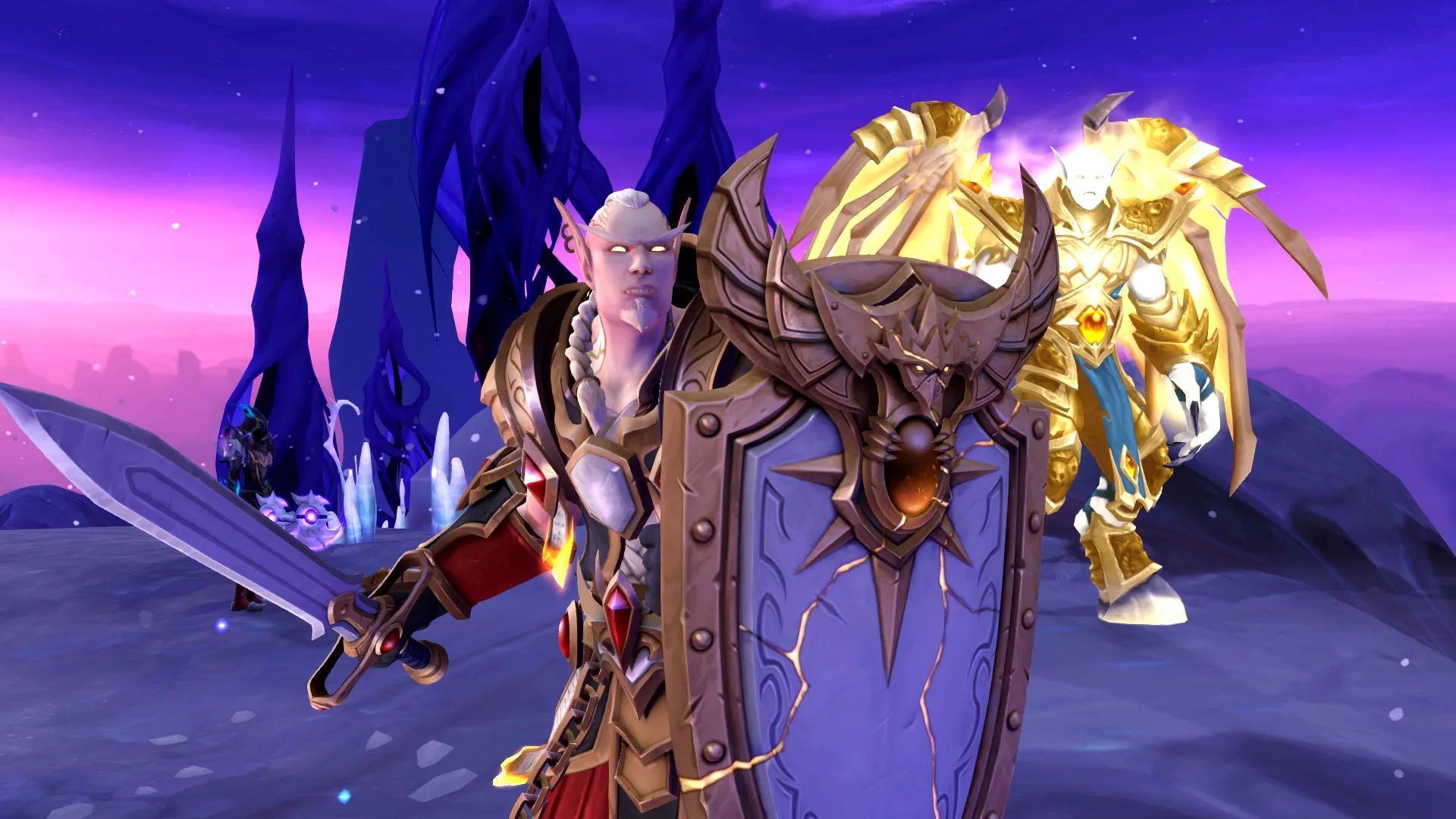 Arator and Lothraxion stand with the Champion of Azeroth in the voidstorm, facing down Xal'atath's forces of void.