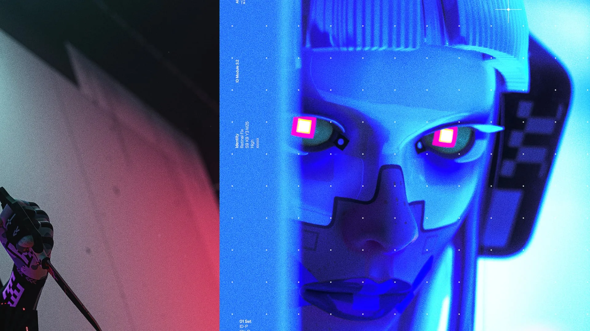 Marathon runner character close-up, highlighting its robotic design and vibrant color palette.