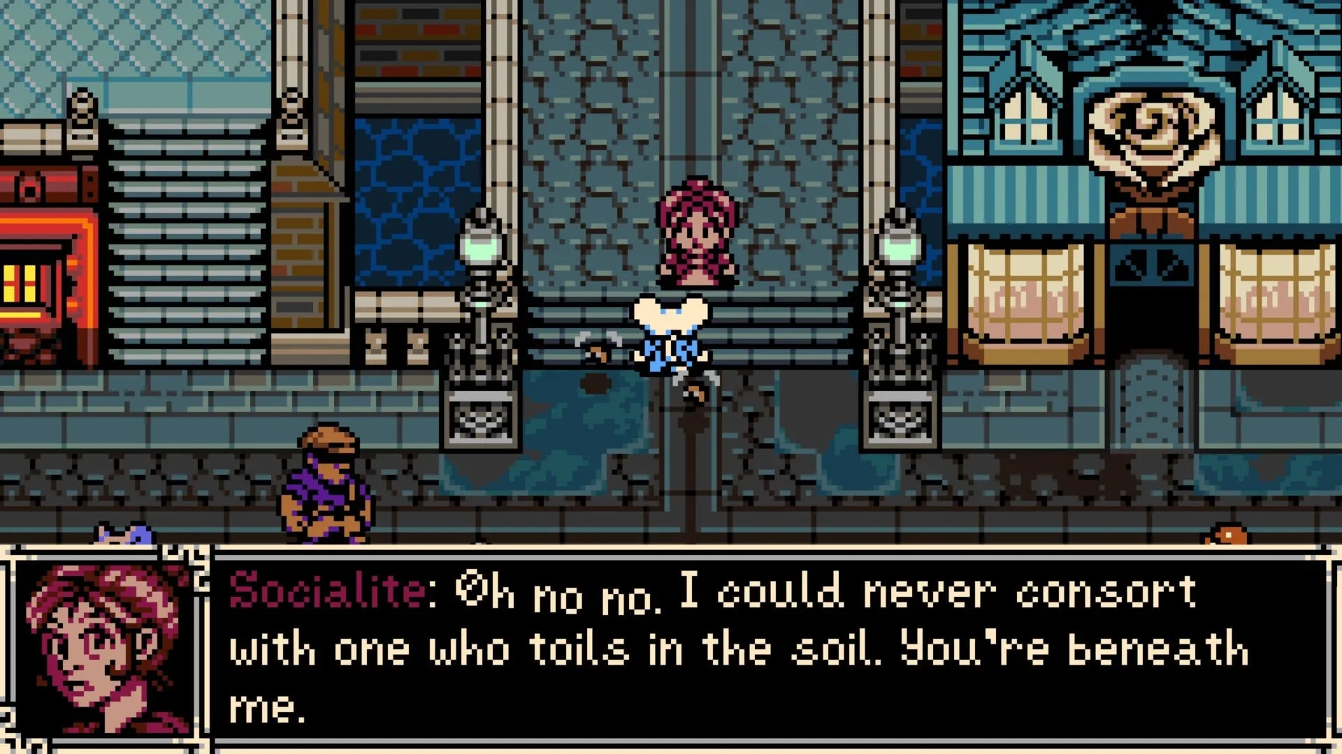 Mina the Hollower screenshot showing dialogue with a socialite character.