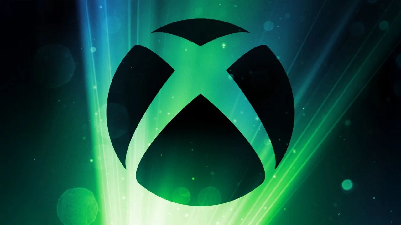 Xbox logo on a green and blue abstract background.