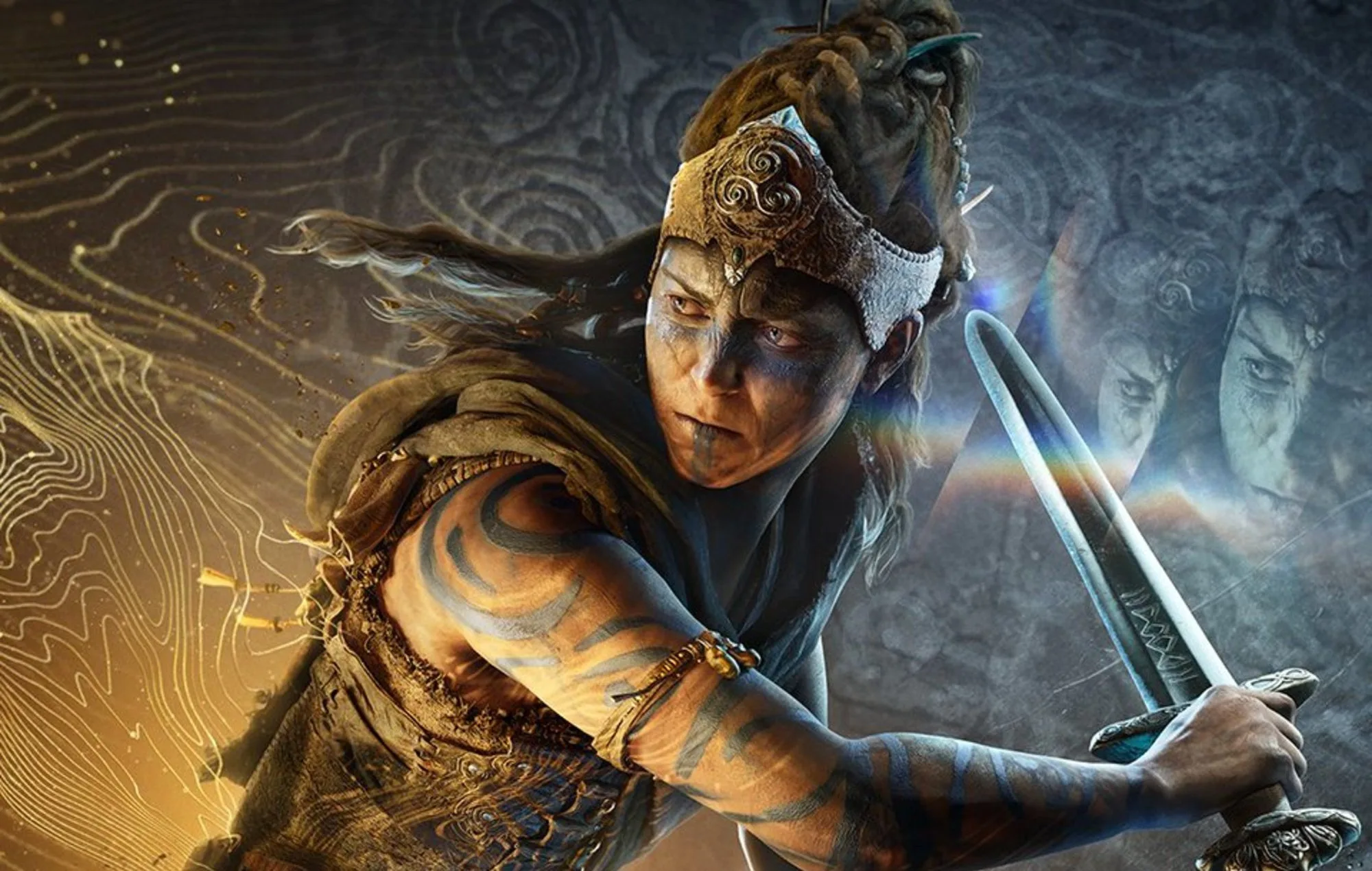 Senua key art of Senua holding a sword.