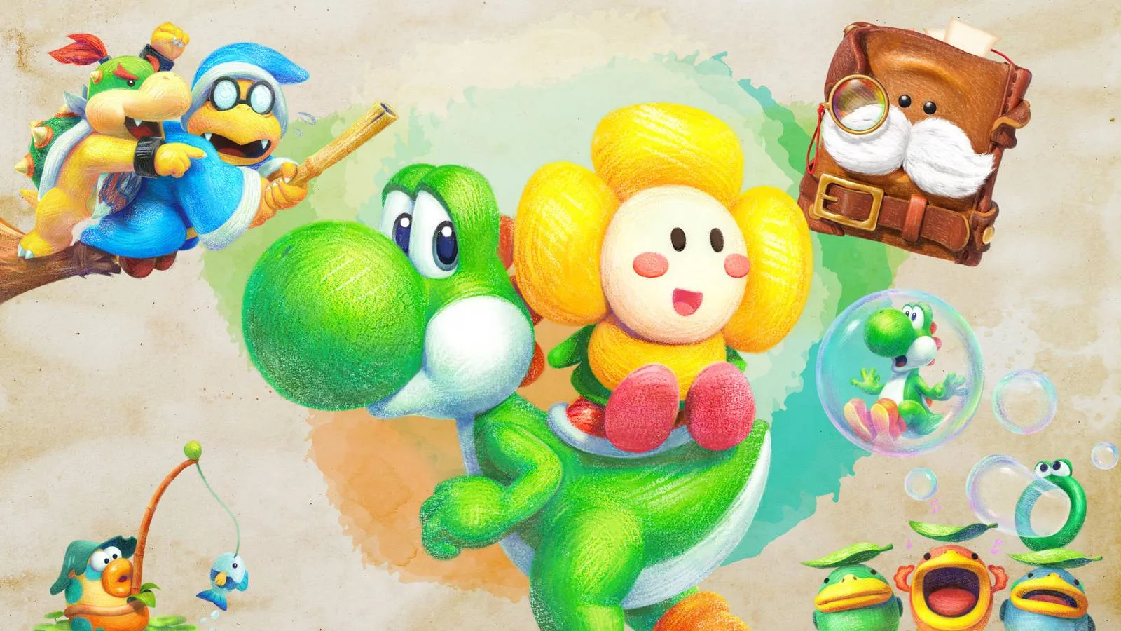 Yoshi and friends in 'Yoshi and the Mysterious Book'.