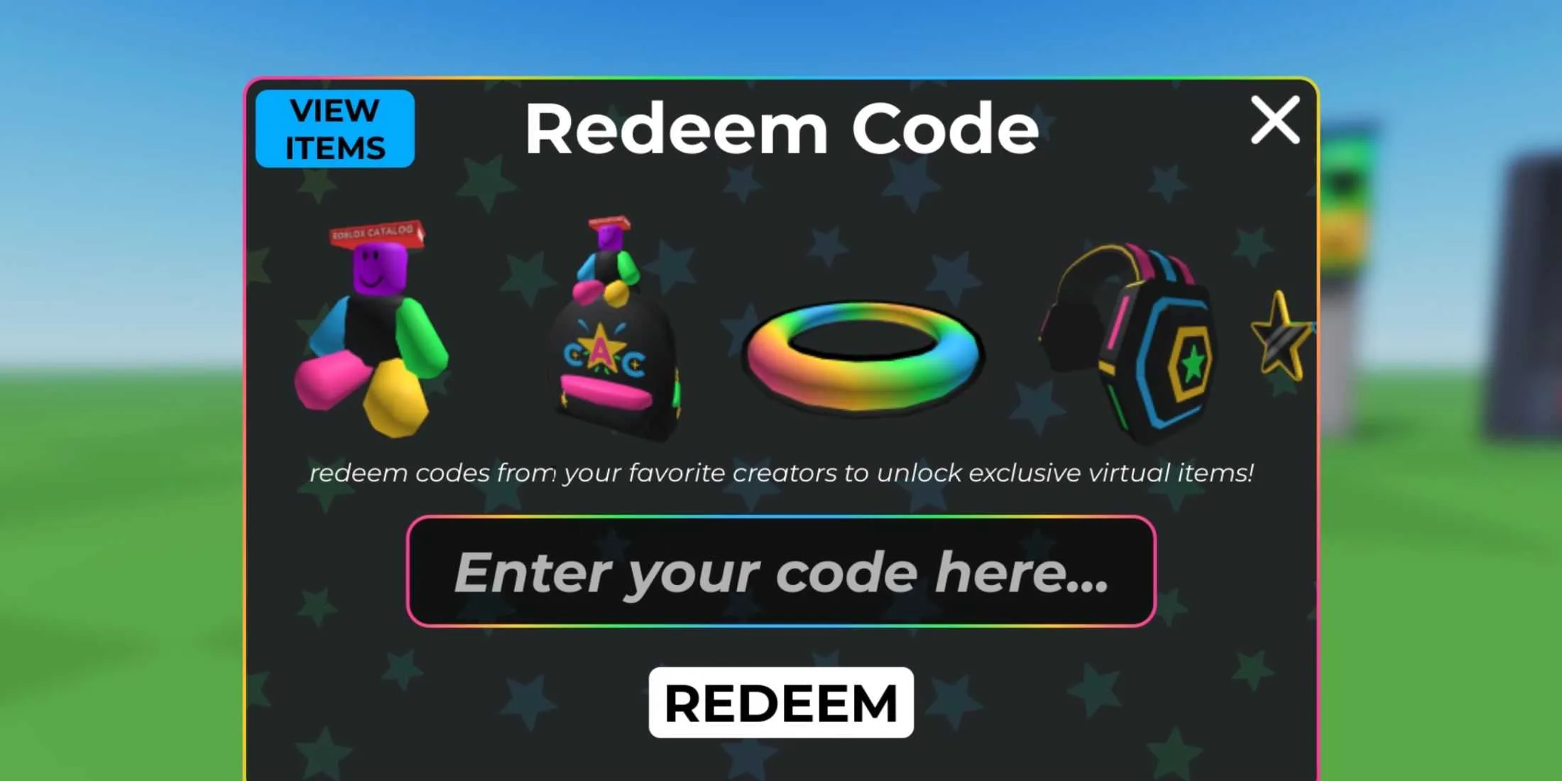 Roblox Redeem Code interface.