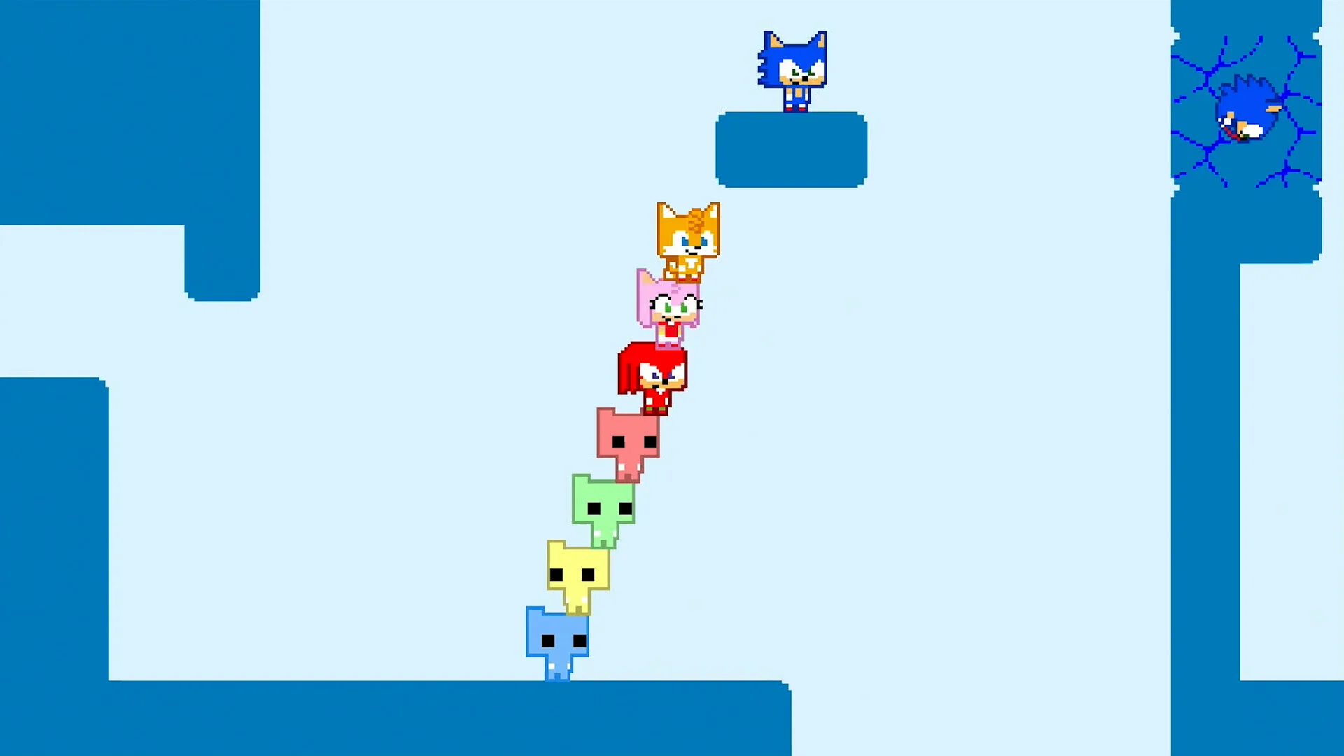 A Sonic Pico Park screenshot showing characters solving a puzzle.