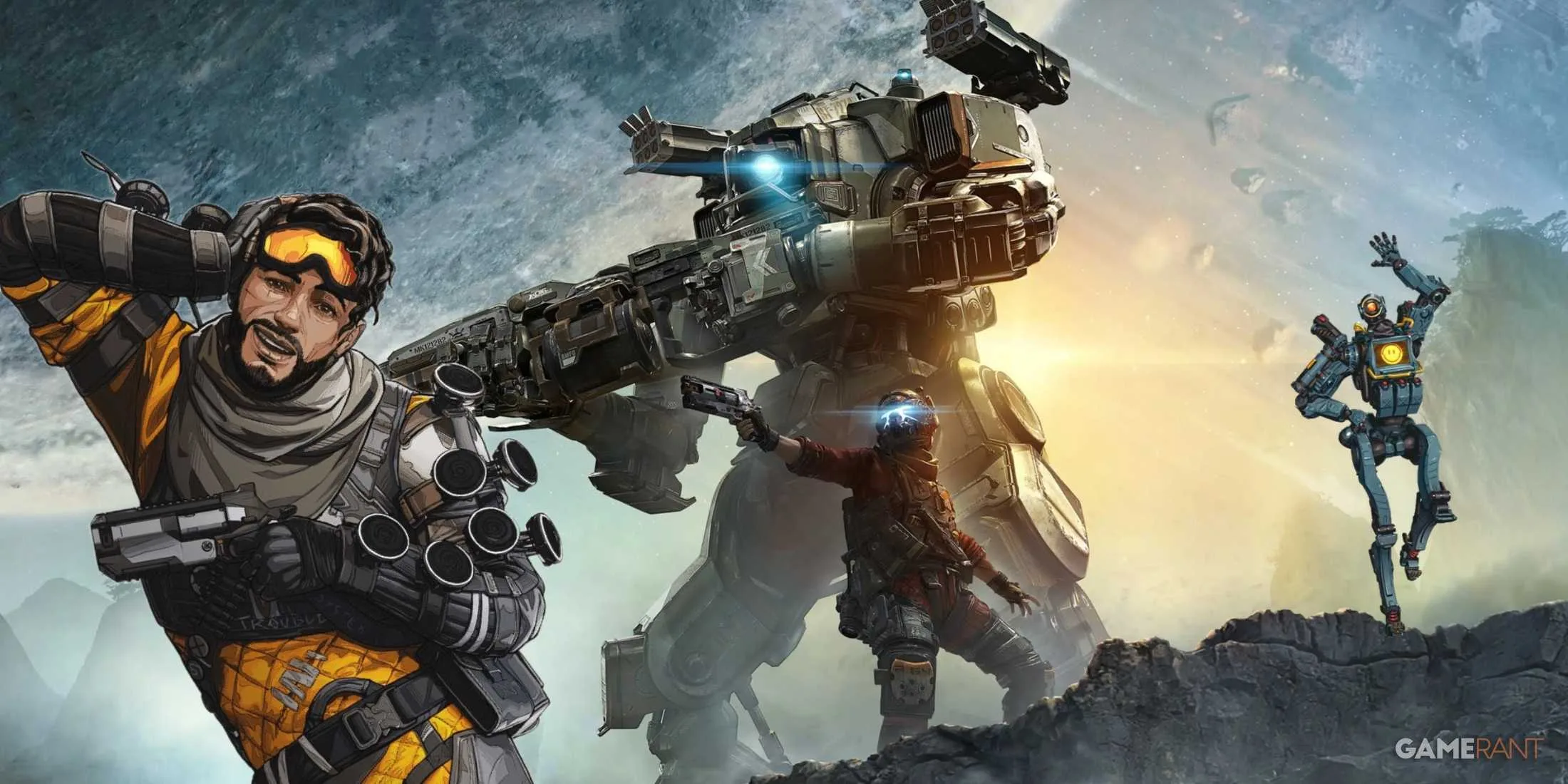 Titanfall artwork showcasing characters and a Titan in action.