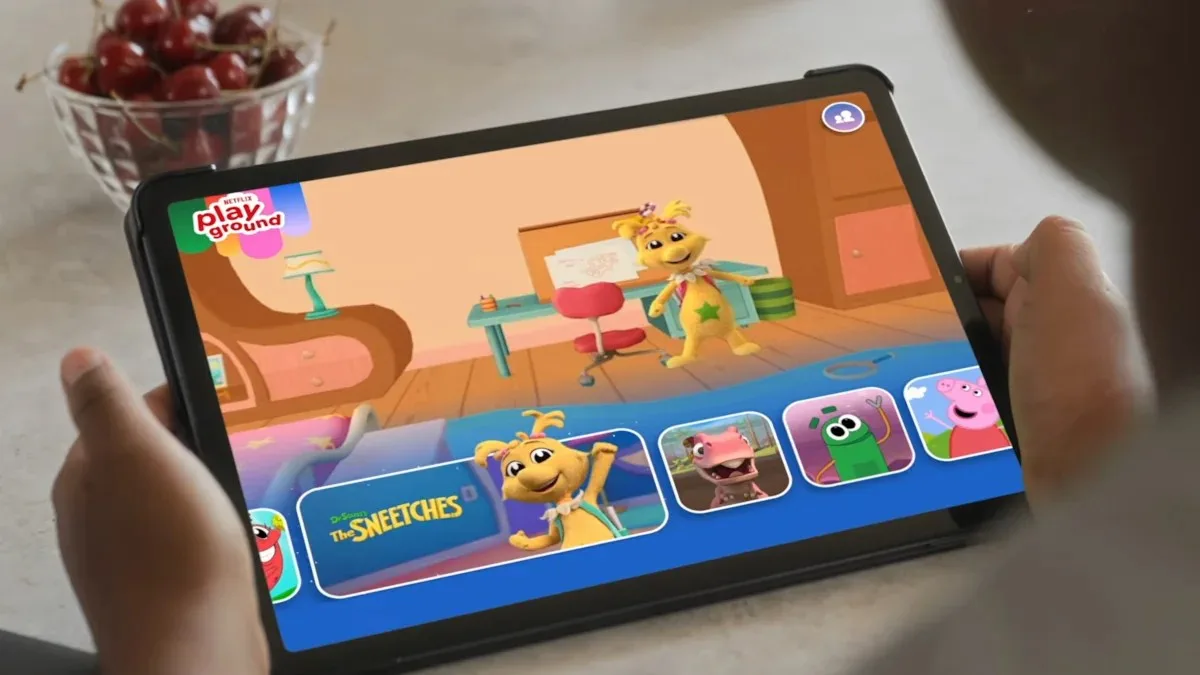 Netflix Playground app on a tablet, featuring 'The Sheetches' game.