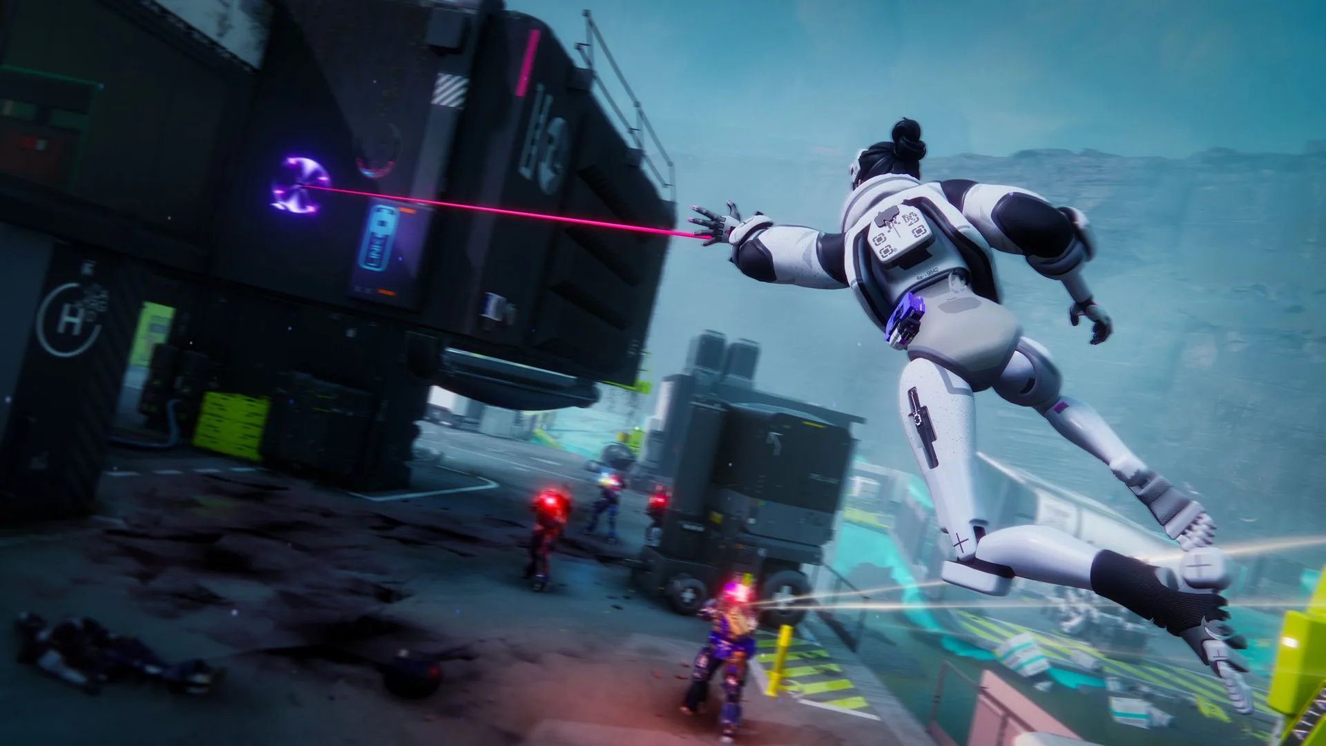 Marathon character using grappling hook.