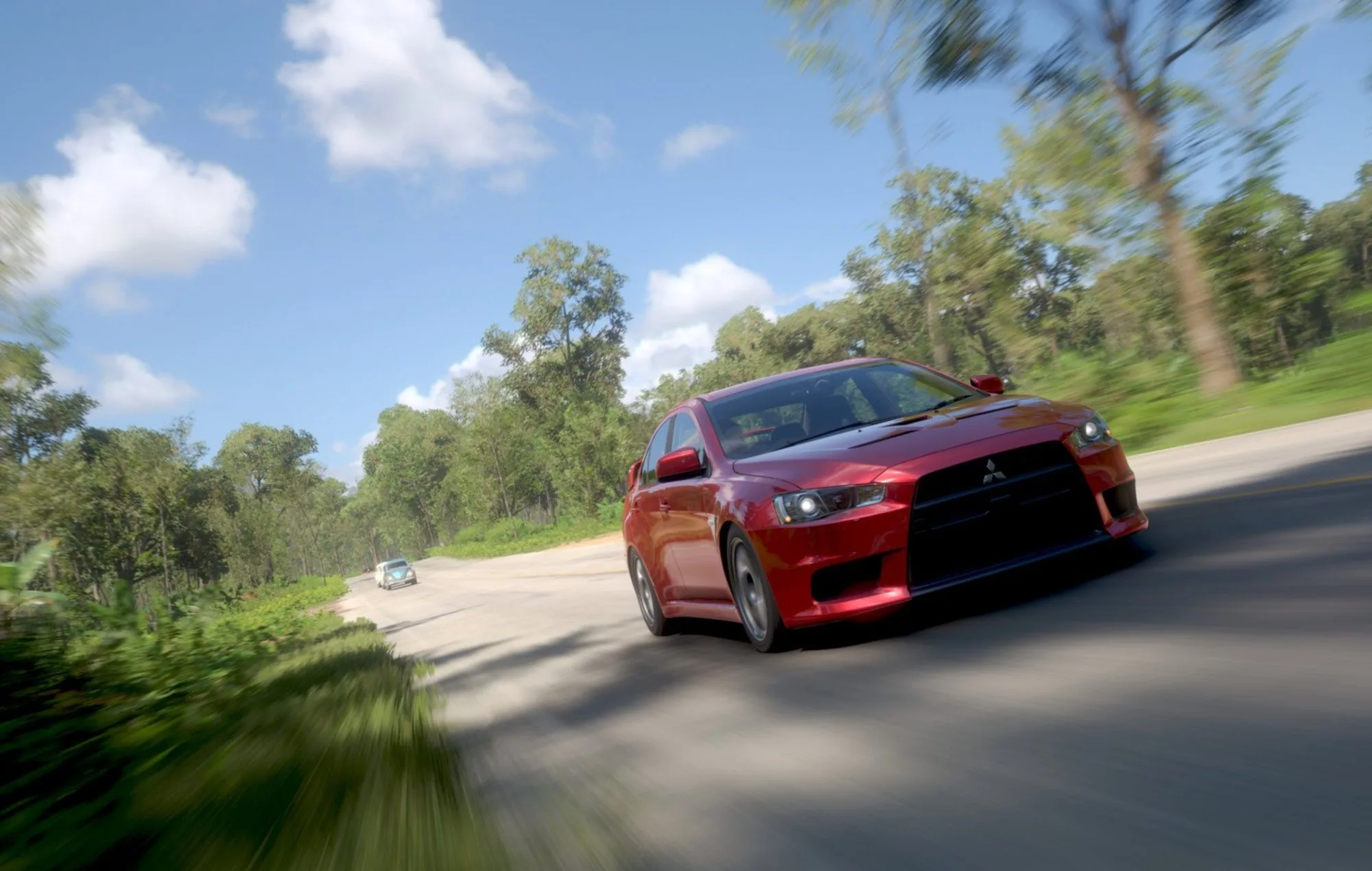 Forza Horizon 6 gameplay featuring a Mitsubishi Evo X.