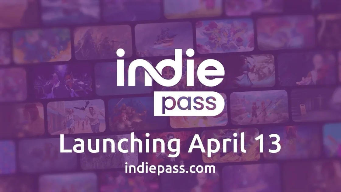 Indie Pass logo and launch date: April 13. Indie game subscription service.
