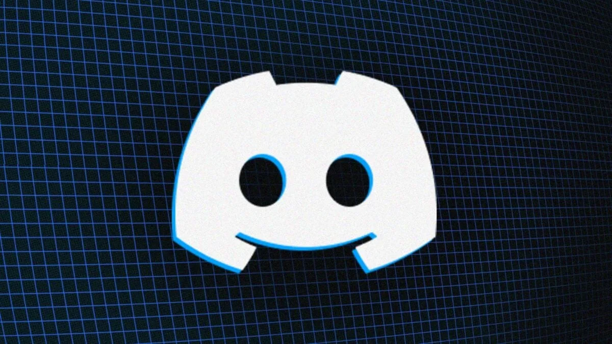 Discord logo on a grid background.