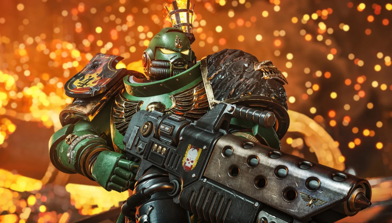 Space Marine 2. Dark Angel with heavy bolter.