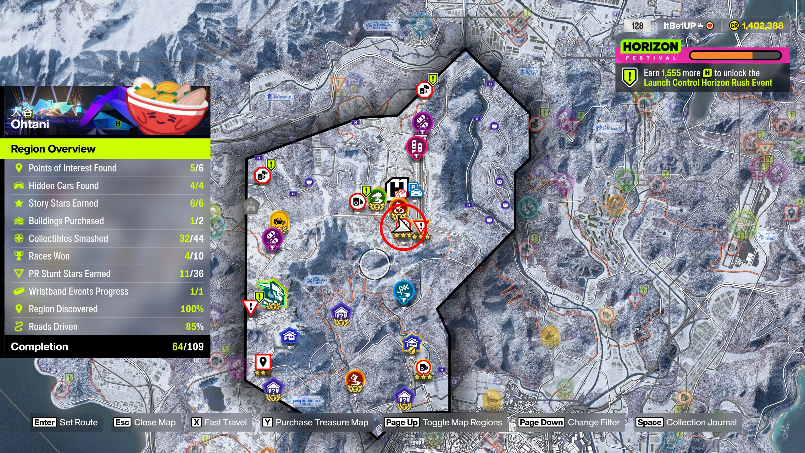 Forza Horizon 6 Festival Loop: The Festival Loop speed zone in Ohtani viewed on the map.