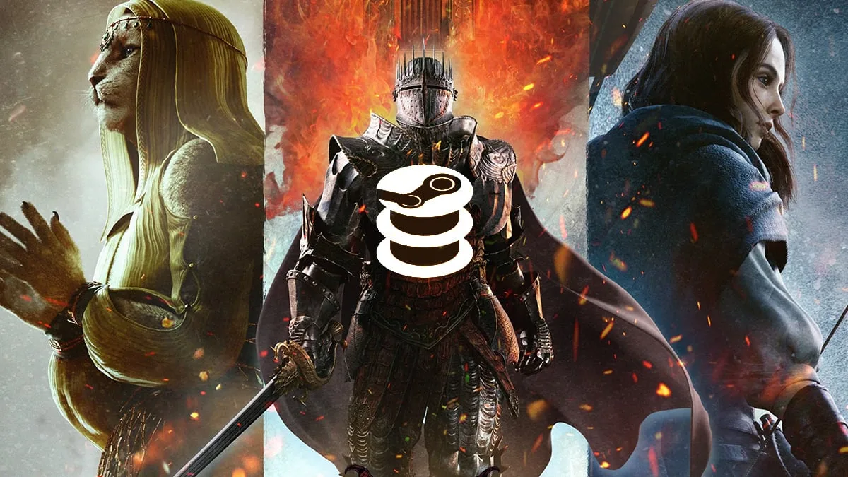 Dragon's Dogma 2 characters with SteamDB logo, hinting at DLC update.
