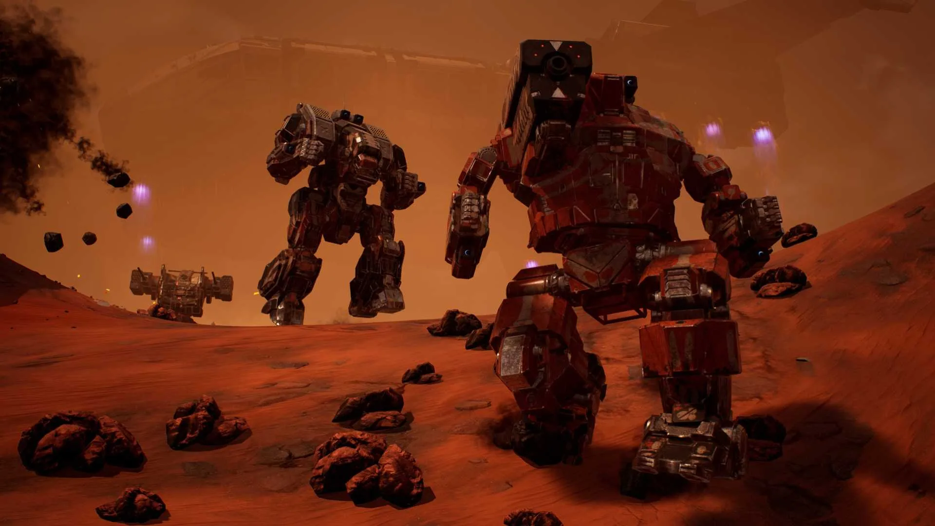Two mechs about to square off in a desert.
