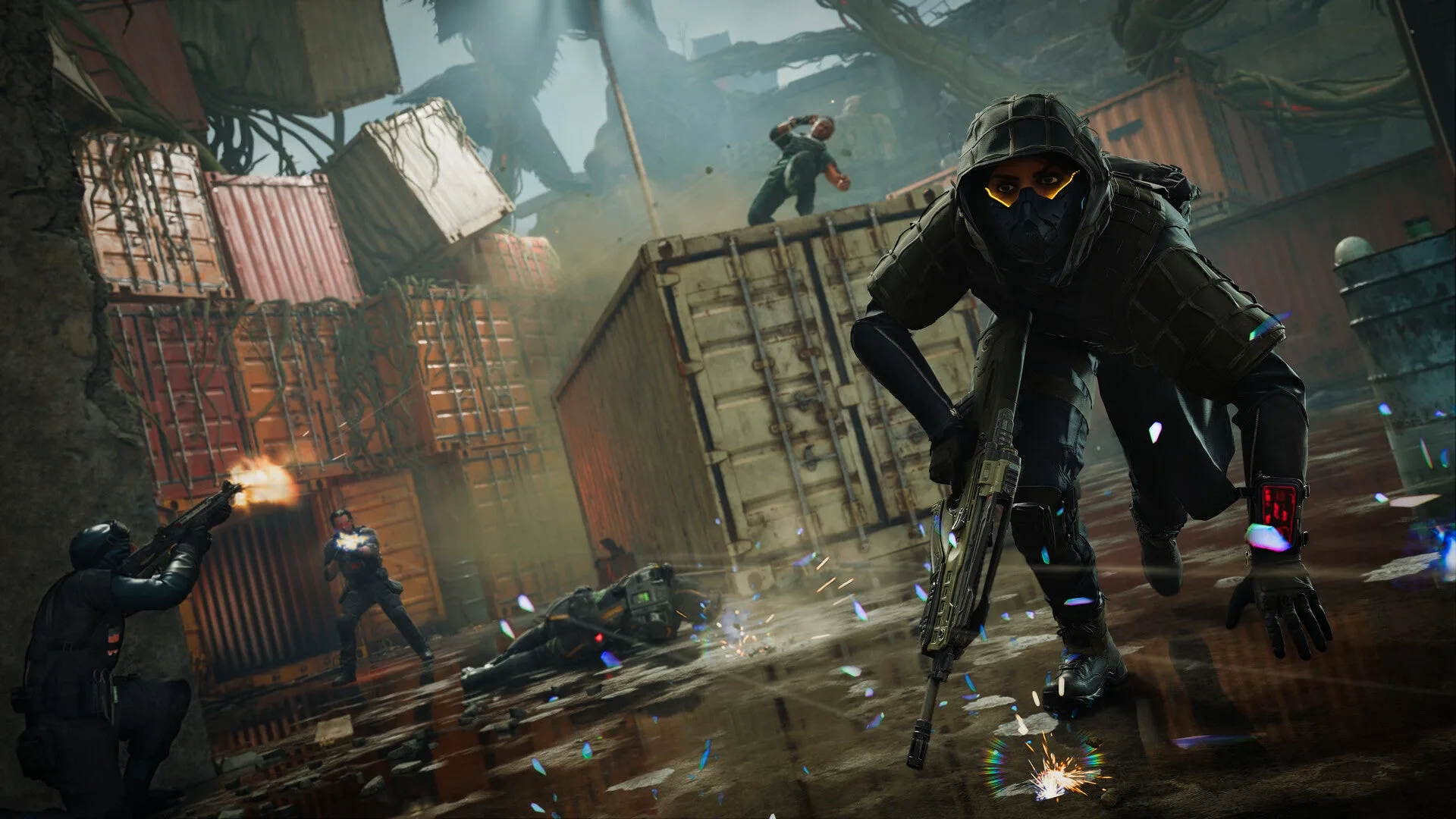 Call of Duty character in tactical gear in a warzone.