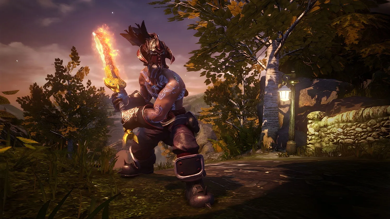 Fable hero wielding a flaming sword.