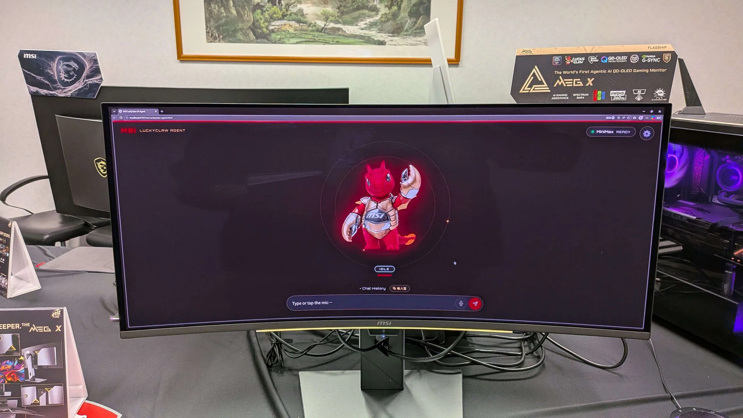 MSI monitor showcasing LuckyClaw Agent, an AI assistant.
