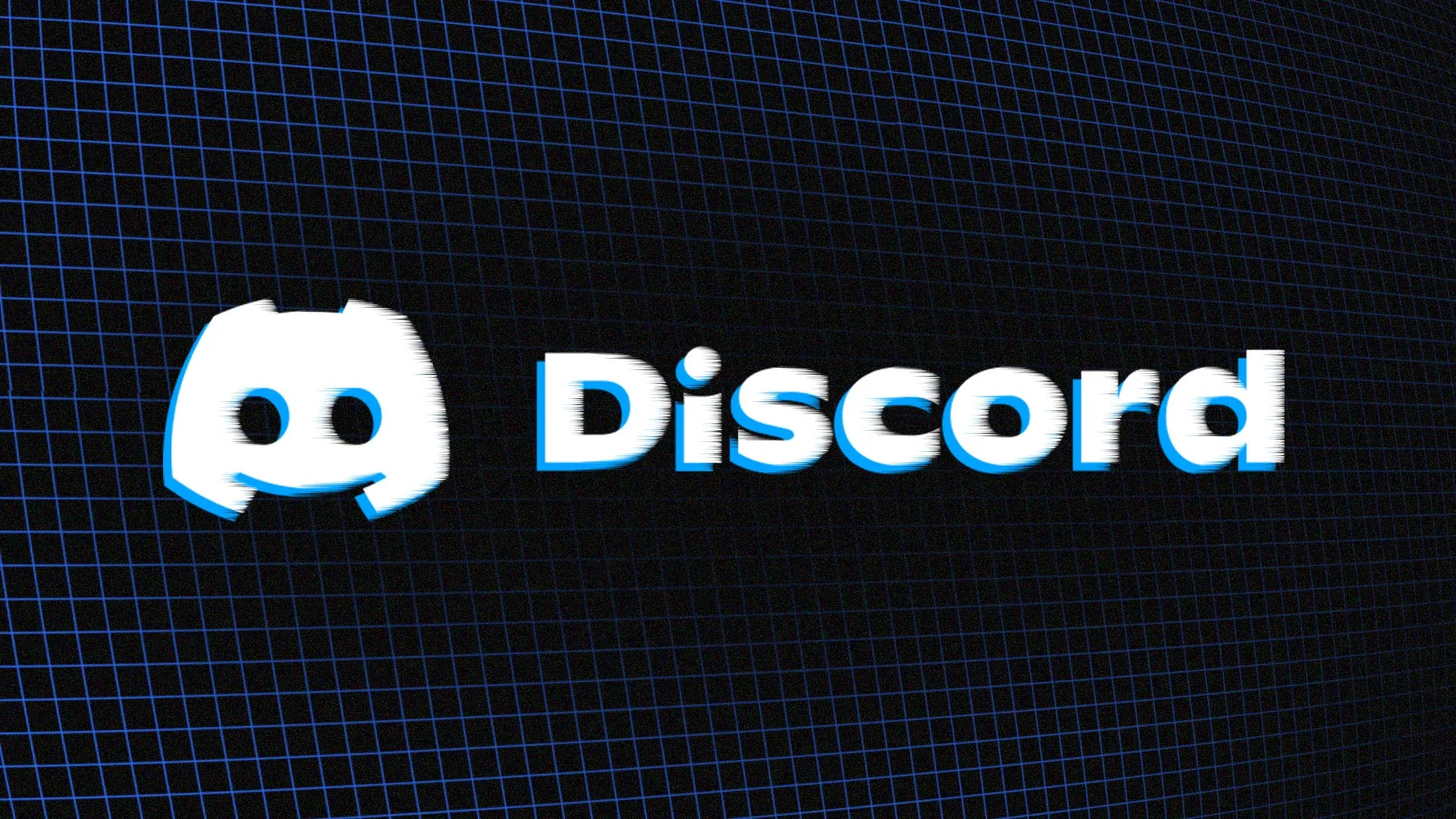 Discord logo and wordmark on a grid background.