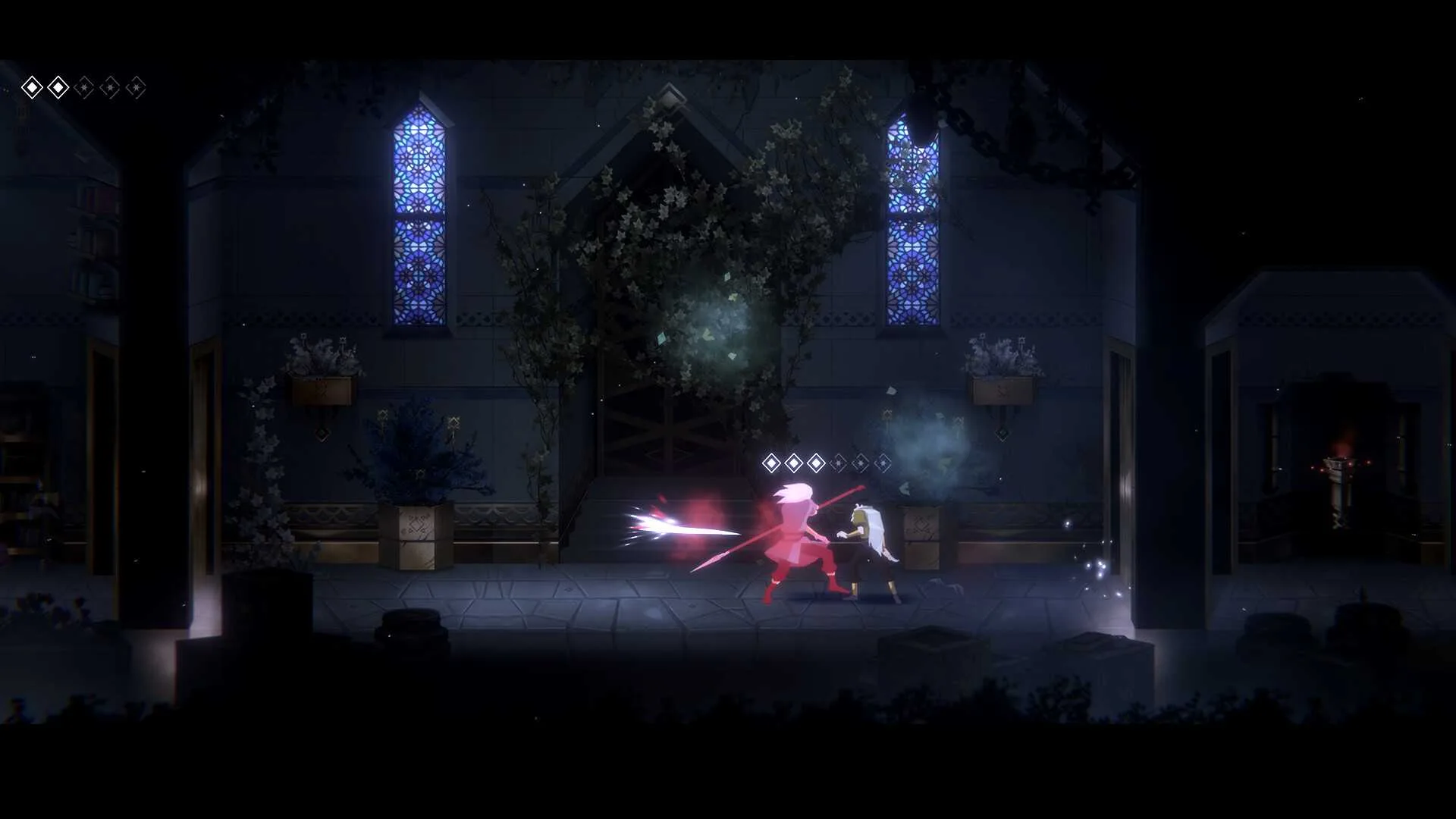 Nocturnal gameplay: characters fighting.