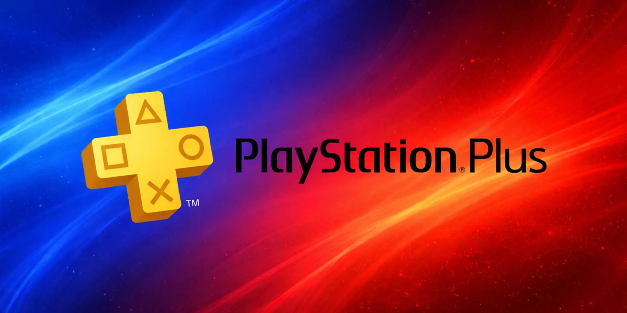 PS Plus on generic red and blue space and light background