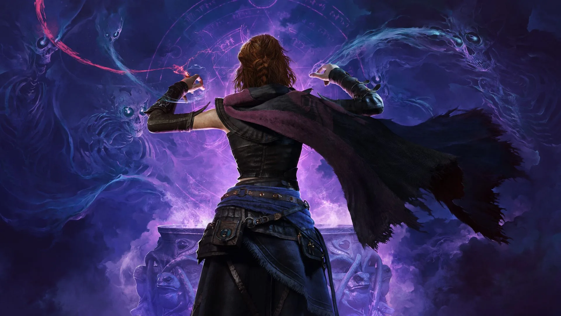 Tasha the witch works magic in a glowing cauldron