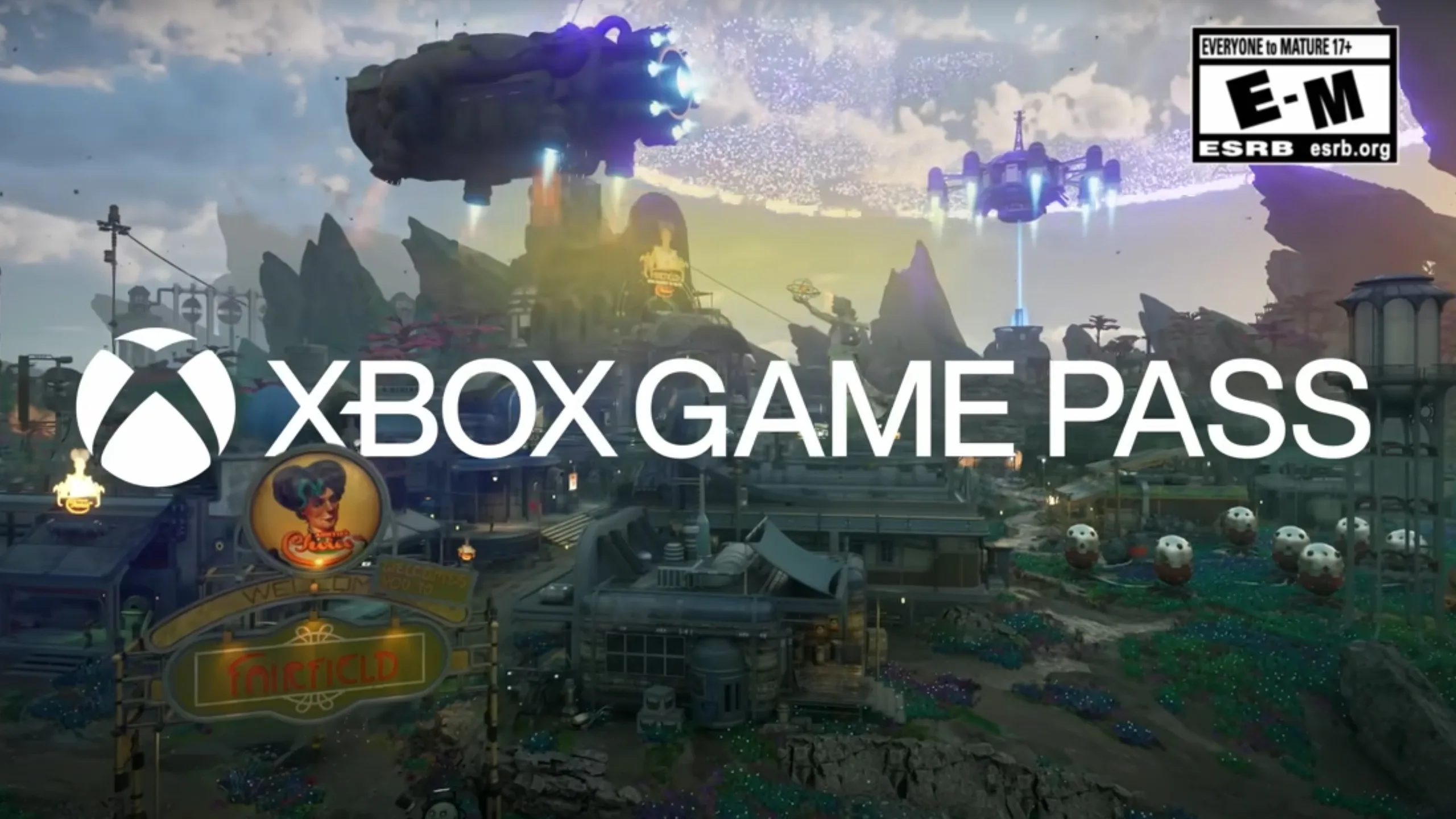 Xbox Game Pass logo in front of a sci-fi game scene.