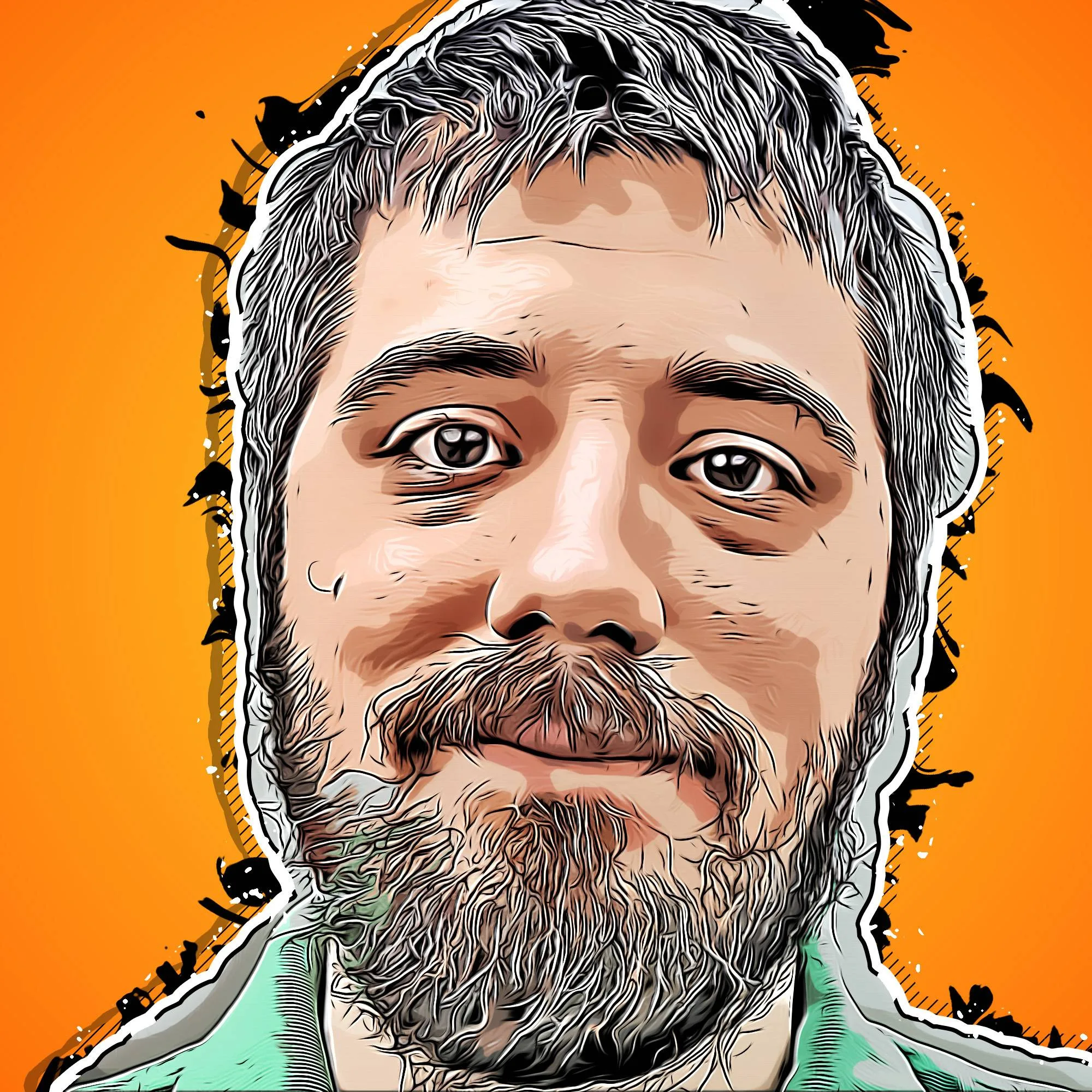 Stylized portrait of a man with beard.