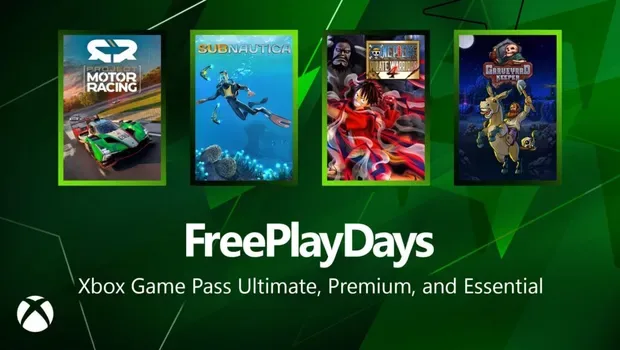 Xbox Free Play Days promo featuring Subnautica, One Piece, and more.